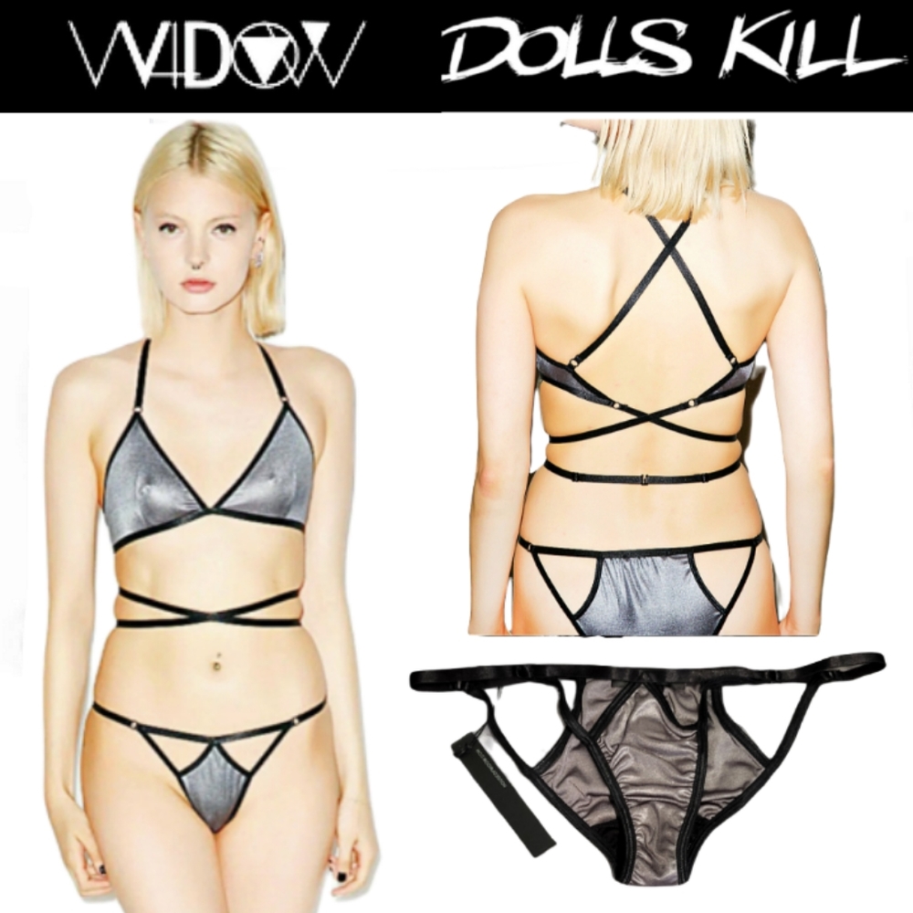 NWT Dolls Kill Widow Sm Grey Slinky Spandex Undies
